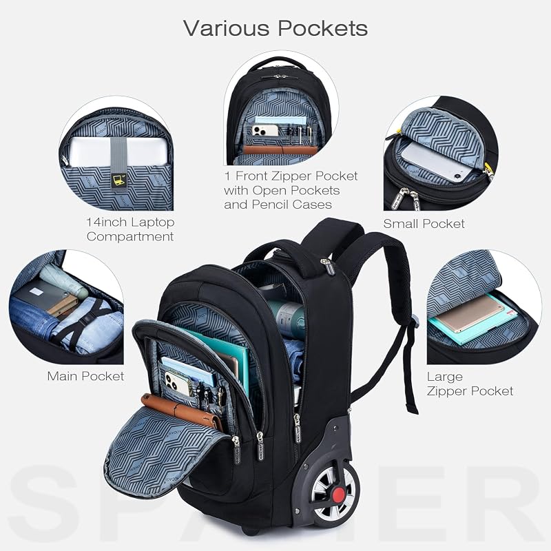 SPAHER Lopásbiztos Gurulós Hátizsák 45x36x20 cm easyJet Kézipoggyász Méretű 14 Colos Laptop Táska Vízálló Kerekekkel Utazáshoz Férfiaknak Nő