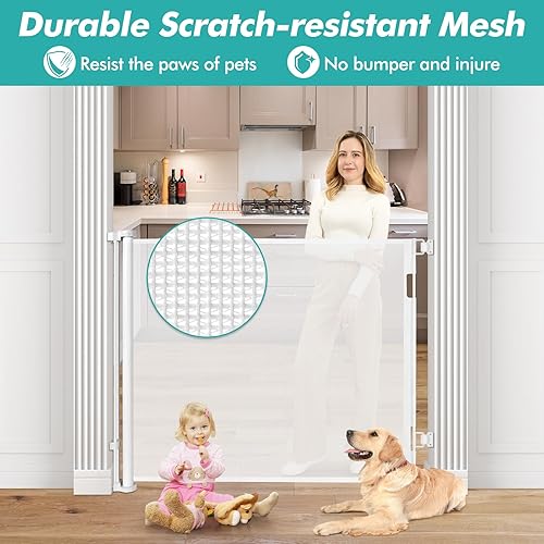 Miniatura 7 de Puerta retráctil extra alta de 42 pulgadas para bebé, puerta retráctil de 55 pulgadas de ancho, puerta retráctil para perros, puerta extra alta para