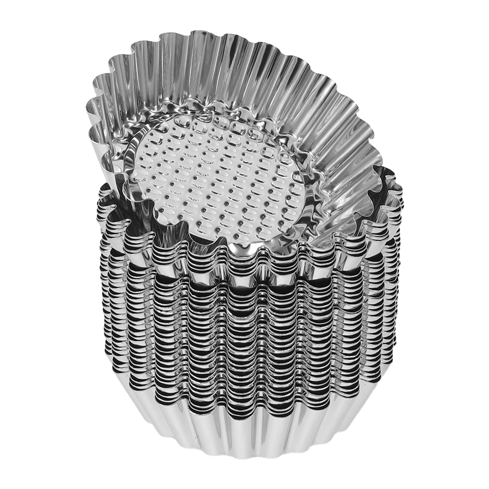 Hemobllo Molde para Muffins de Acero Inoxidable 30 Unidades Borde Decorativo en Forma de Flor Grueso y Resistente Antiadherente para Hornear Tartas Cupcakes y Tartaletas Adecuado para