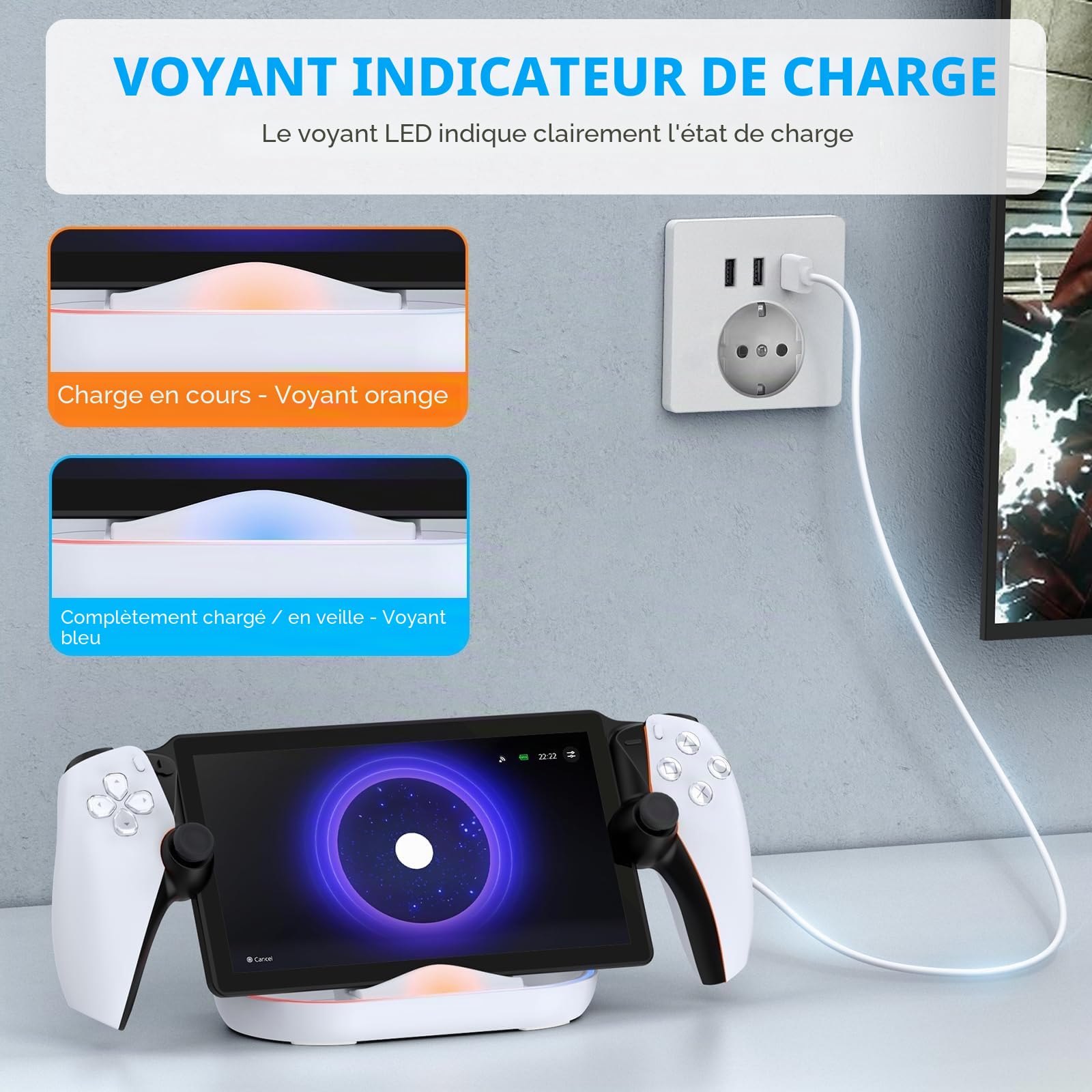 FASTSNAIL LED Chargeur pour PS Portal,Accessoire compatibles avec PlayStation Portal Remote Player,PSP Support de Charge