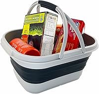 Vista 38 de SAMMART Collapsible Basket with Handle, 13L (3.4 Gallon), TPE & PP, White/Stone Blue, Modern Design