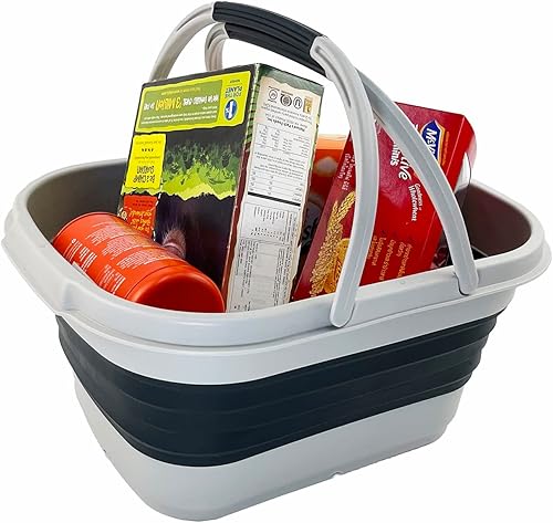 Miniatura 38 de SAMMART Collapsible Basket with Handle, 13L (3.4 Gallon), TPE & PP, White/Stone Blue, Modern Design