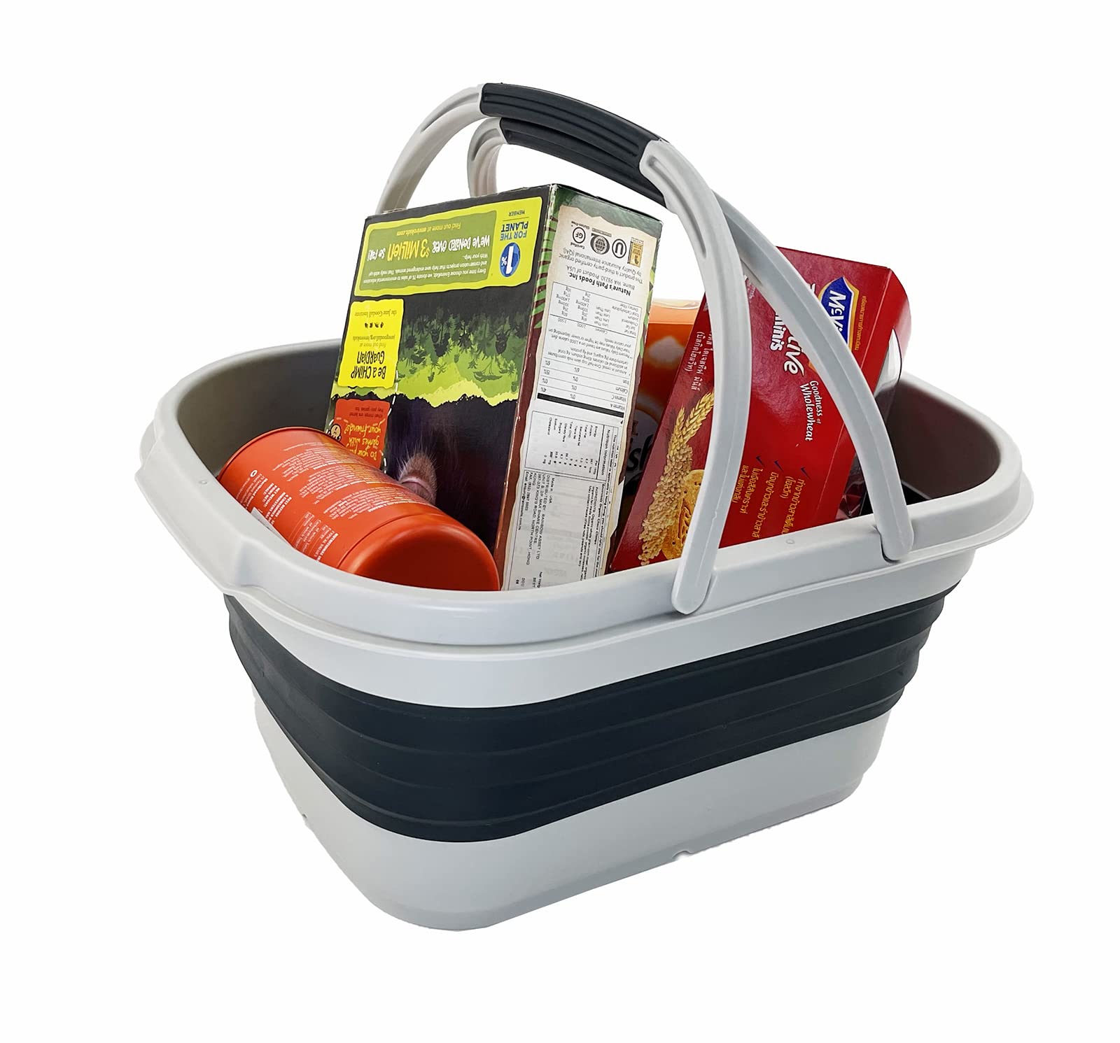 SAMMART 13L Faltbarer Korb mit Griff – Tragbarer Picknickkorb/Krater für den Außenbereich – Faltbare Einkaufstasche – Platzsparender Aufbewahrungsbehälter (Grey/Slate Grey (Set of 2))