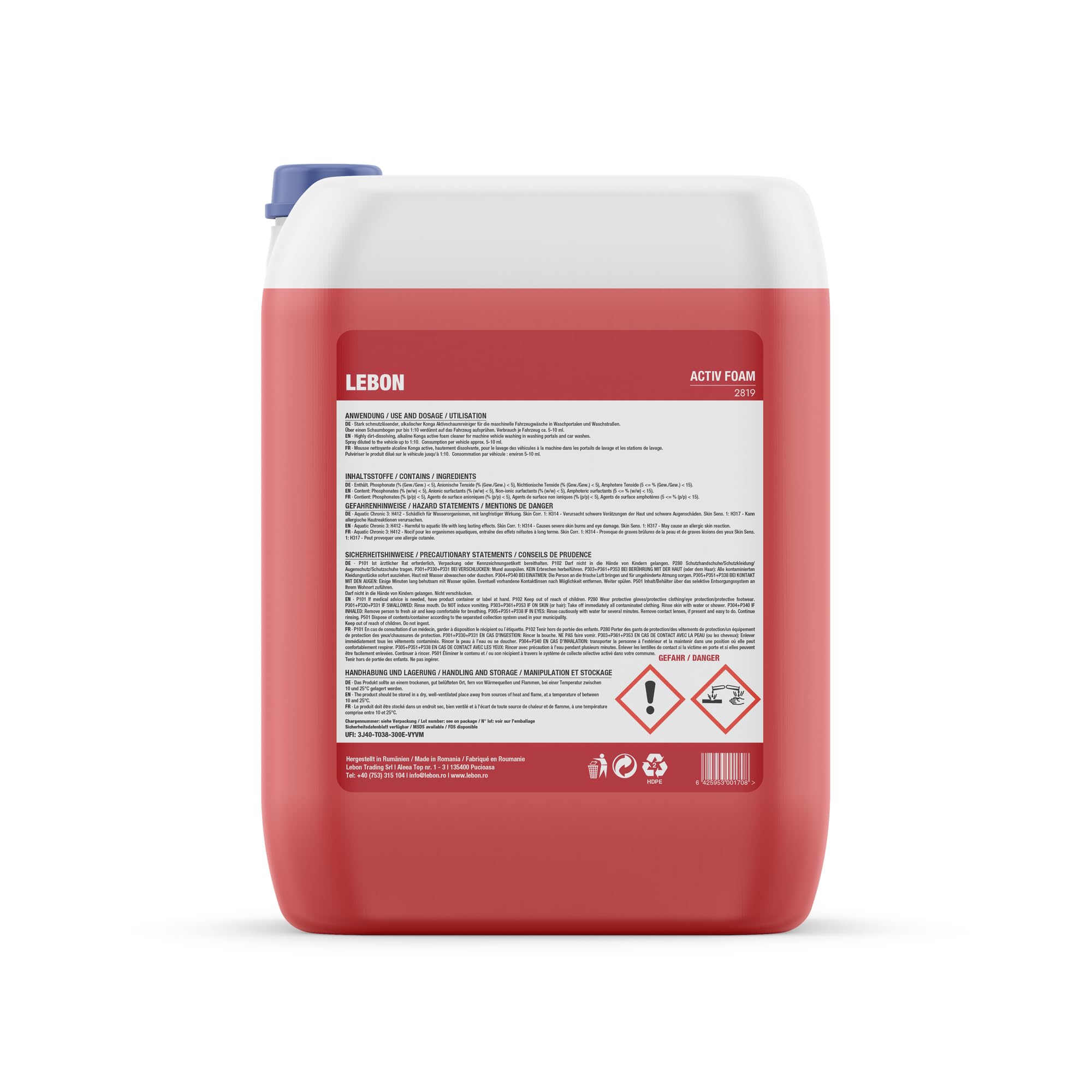 Konga Activ Autoshampoo 20L – Snow Foam mit Abperleffekt & Wachs für Hochdruckreiniger und Schaumpistole | Hochkonzentrierter Aktivschaumreiniger | Powerschaum Auto | Snow Foam Auto
