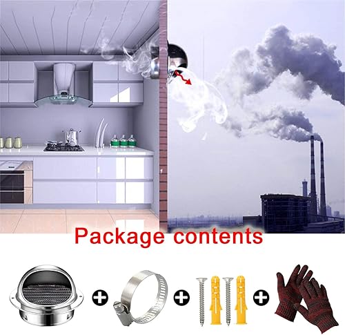 Miniatura 3 de whalebee Cubierta de salida de ventilación de pared redonda de acero inoxidable 304 Ø60 100 125 180 7874in capó de salida de ventilación de pared