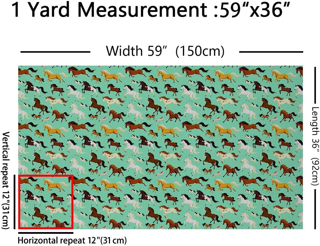 Upholstery Kawaii Horse Fabric for Chairs, Galloping Horse Outdoor Fabric by The Yard, Cute Animal Decor Decorative Fabric for Upholstery and Home DIY Projects, 10 Yard, Green Red Brown