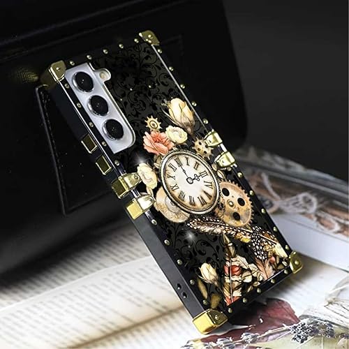 Miniatura 3 de Funda cuadrada compatible con Samsung Galaxy S22+ Plus, reloj de flores de jardín, decoración dorada de lujo para Samsung para niñas, mujeres y