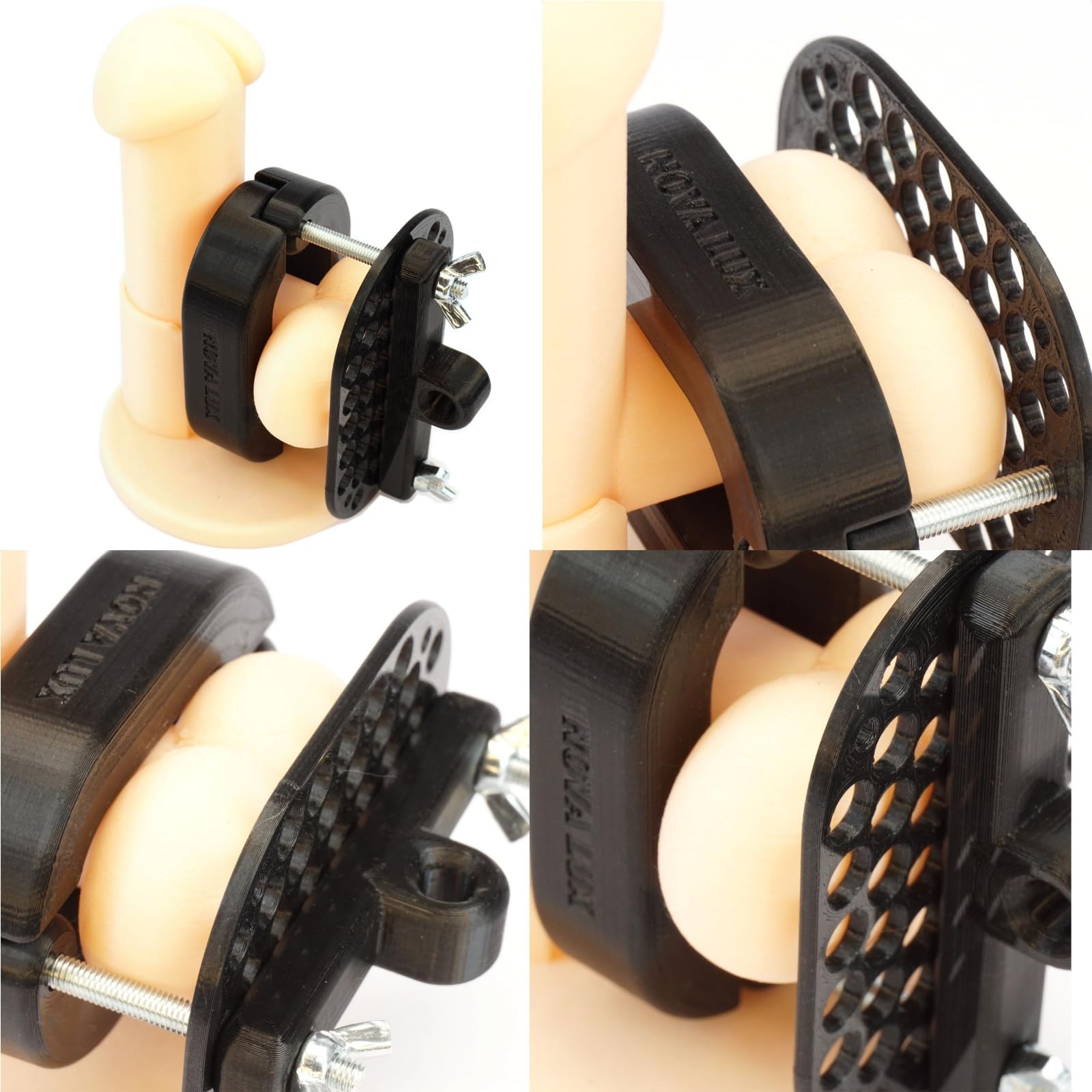 GRIP-MAX-RANGER, pince pour scrotum, set avec anneau de serrage Crusher, harnais, cage d'érection pour testicules et scrotum de Nova Lux, CBT