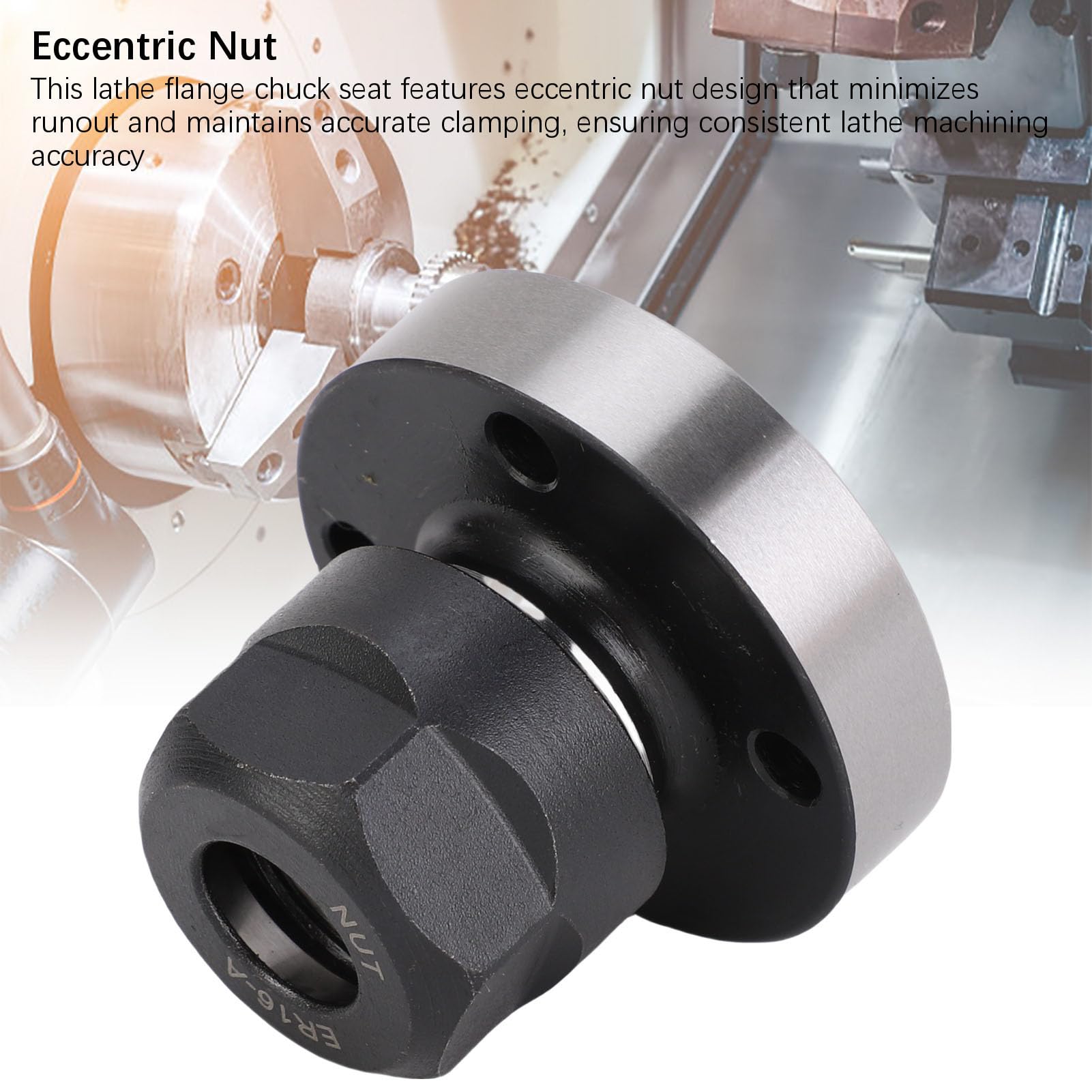 ER16 D45 Flange Collet Holder - 4 Holes Eccentric Nut Stainless Steel Chuck Seat for Lathe Machining Center Precision Grinding & Turning