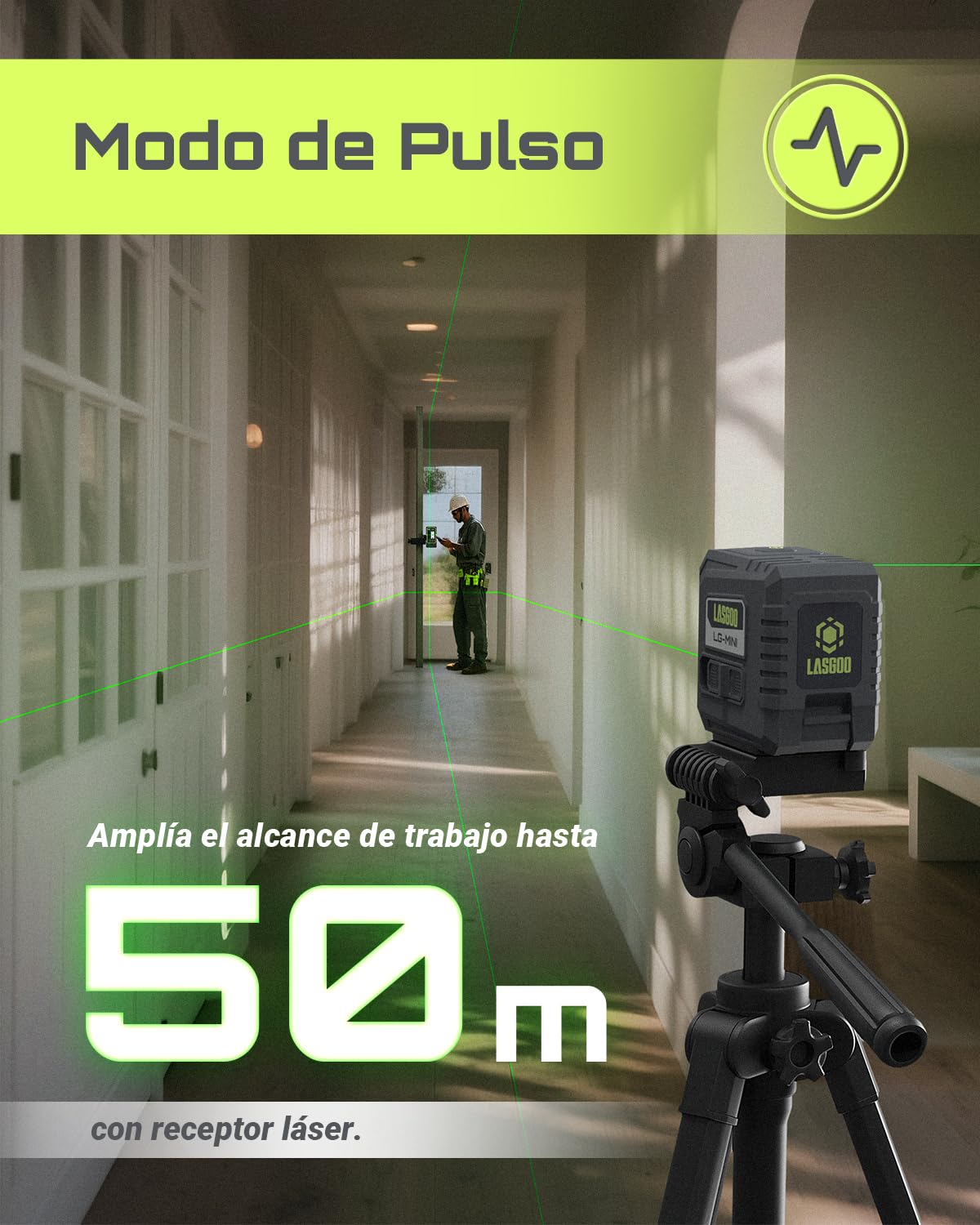 LASGOO Mini Nivel Láser Verde Autonivelante, Láser de Línea Cruzada ideal para Colgar Cuadros y Construcción, Incluye Soporte Magnético Giratorio y Pilas, Compacto y Portátil