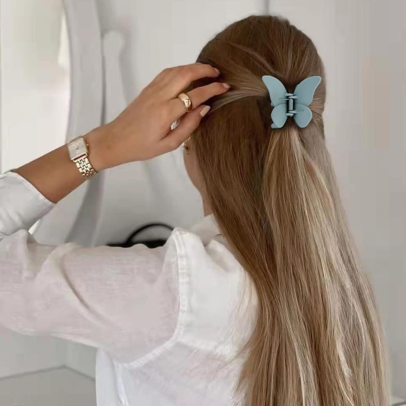Ypkia 4 pcs Butterfly Hair Claw Clips Medium Matte Hair Clips for Women Girls Thick Thin Hair Accessories (Light Colour) - Image 2