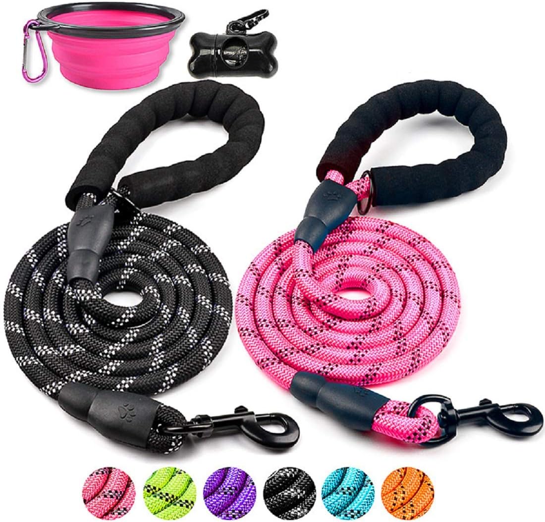 DOYOO 2 Pack Dog Leash 6 FT Thick Durable Nylon Rope - Comfortable Padded Handle Reflective Rope Dog Leash for Medium Large Dogs with…