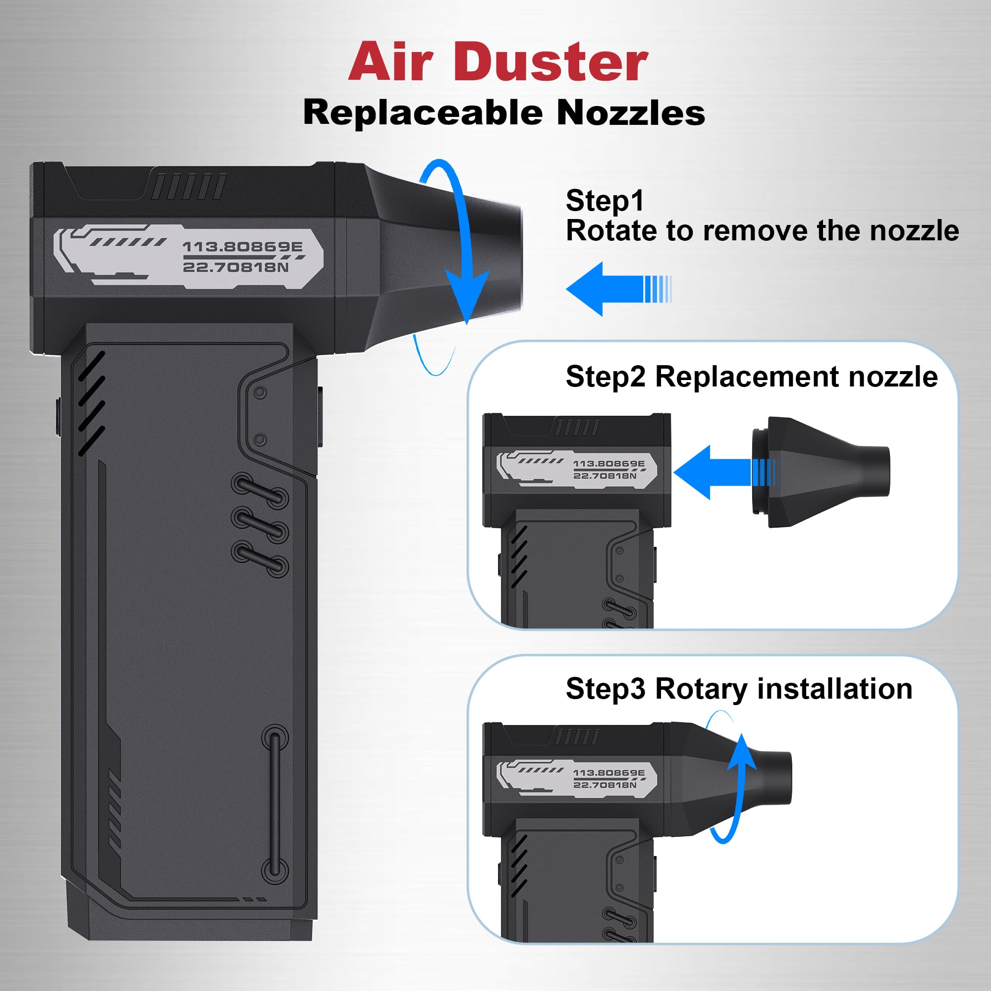 SDFM - Spolverino elettrico ad aria - Regolabile 3 marce Klarstein 180.000 RPM Motore Brushless per tastiera, PC, veicoli, cuscini d'aria e pulizia Hely'ar