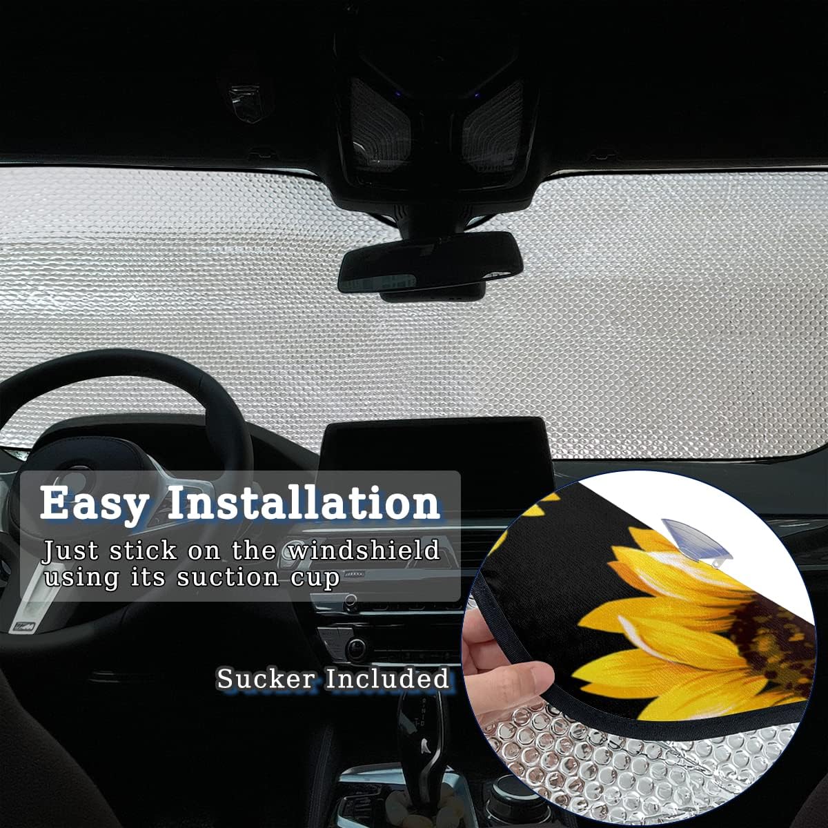 Sunflower Car Windshield Sun Shade Cover Foldable UV Ray Reflector Yellow Floral Sun Visor Auto Universal Front Window Sun Shield for Vehicles