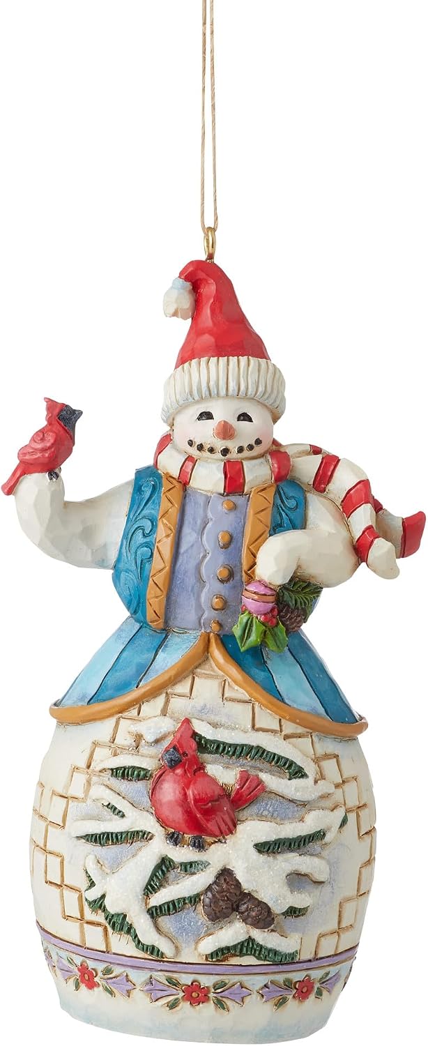 Enesco Jim Shore Heartwood Creek Snowman with Cardinal Hanging Ornament, 4.53 Inch, Multicolor