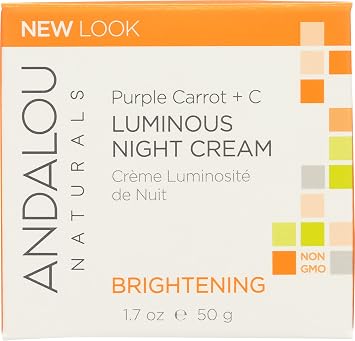 Andalou Naturals Brightening Purple Carrot + C Luminous Night Cream, Gluten Free, Vegan, 1.7 Ounce Pack Of 1