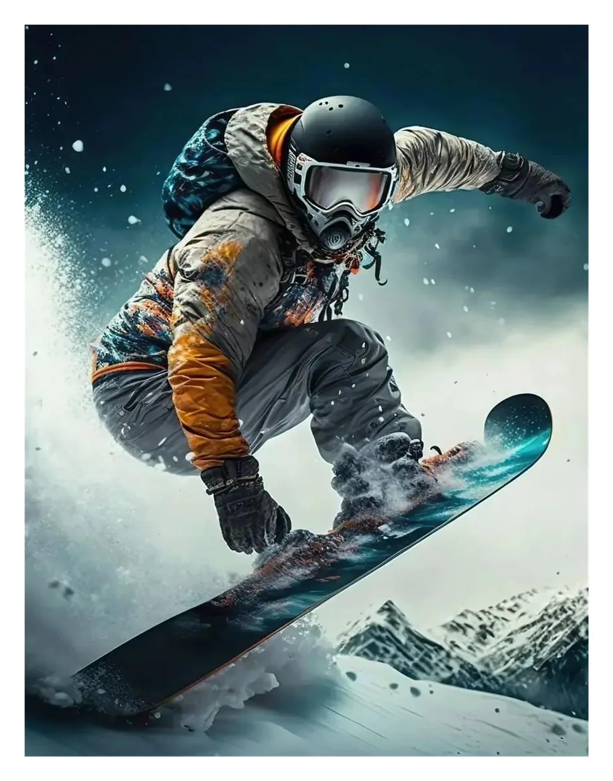 Peinture sur toile ski moderne affiches et imprimés snowboard sports d'hiver murale 40x50cm
