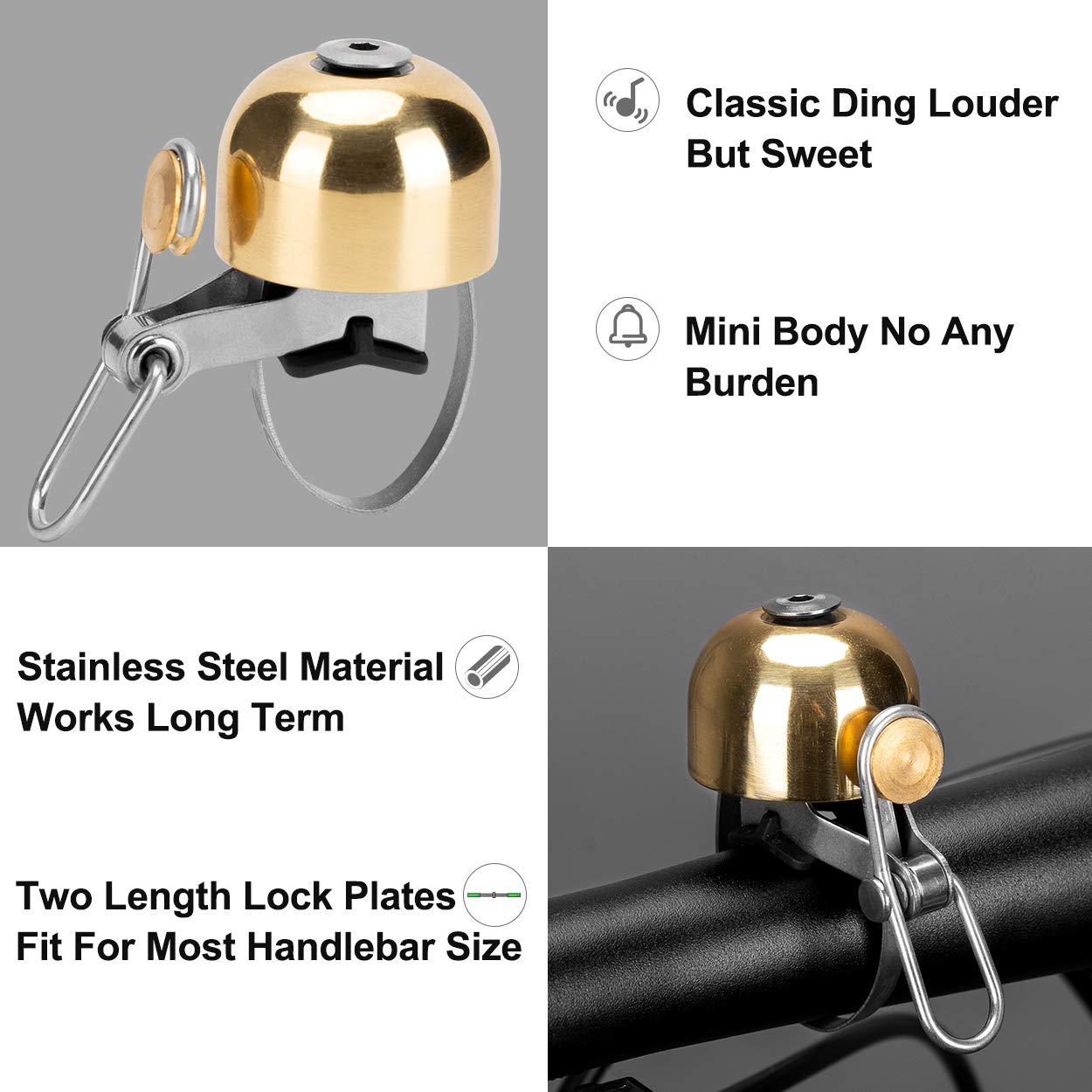 ROCKBROS Bike Bell Loud Classic for 0.83-1.4" Handlebar (Golden) 4