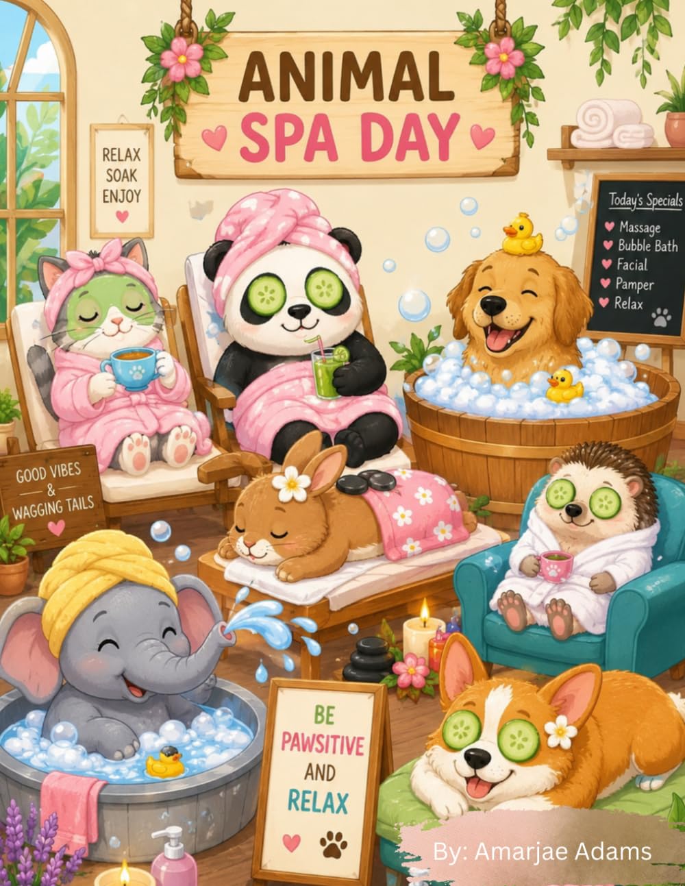 Animal Spa Day Coloring Book: 40 pages Adorable Spa-Themed Animals Large 8.5 x 11-inch