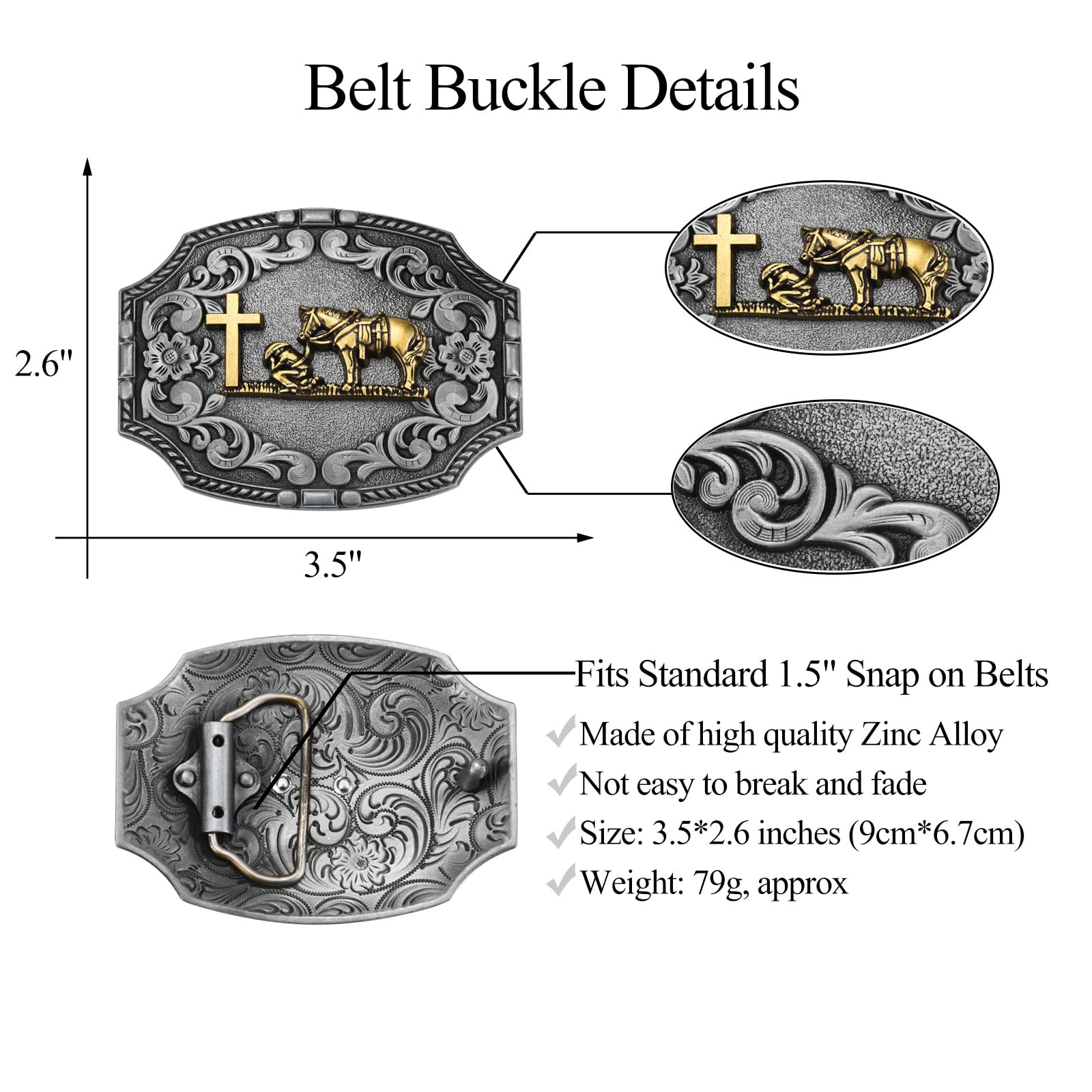 BBOTEN Celtic Cross Horse Belt Buckle, Western Cowboy Belt Buckle for Men, Belt Buckles Mens (Bronze)