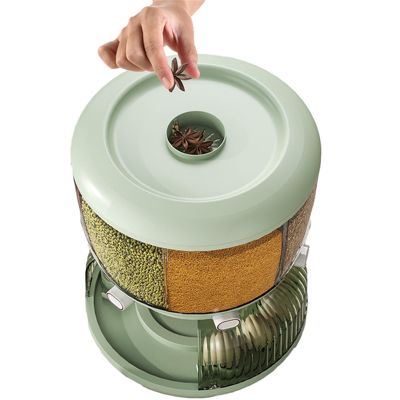 Grano Dispenser Cucina Stoccaggio di contenitori per cereali rotanti a 360 | Dispenser per alimenti secchi a 6 scomparti con per uova per cucina