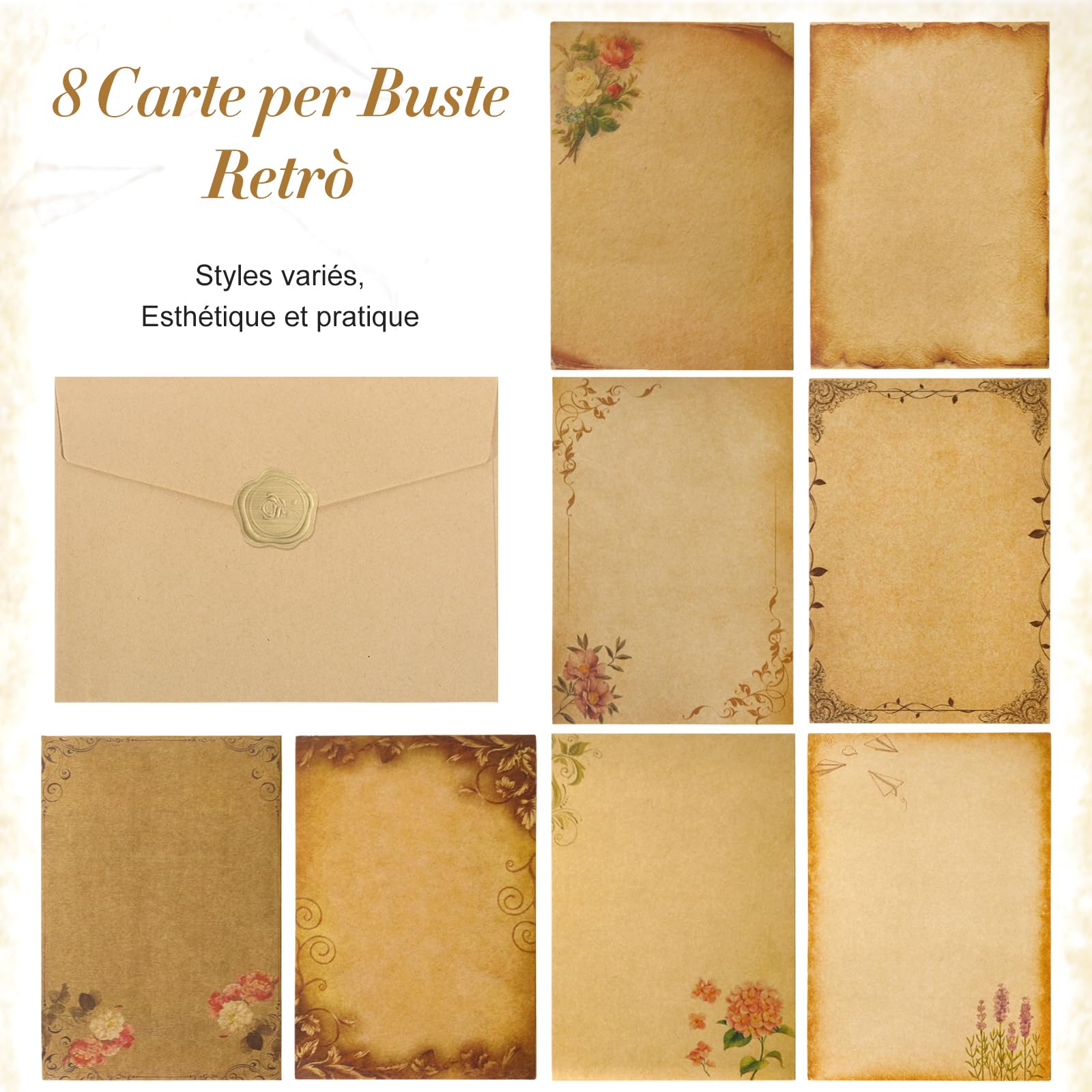 Vintage carta da lettere con buste 24 fogli per invito compleanno matrimonio