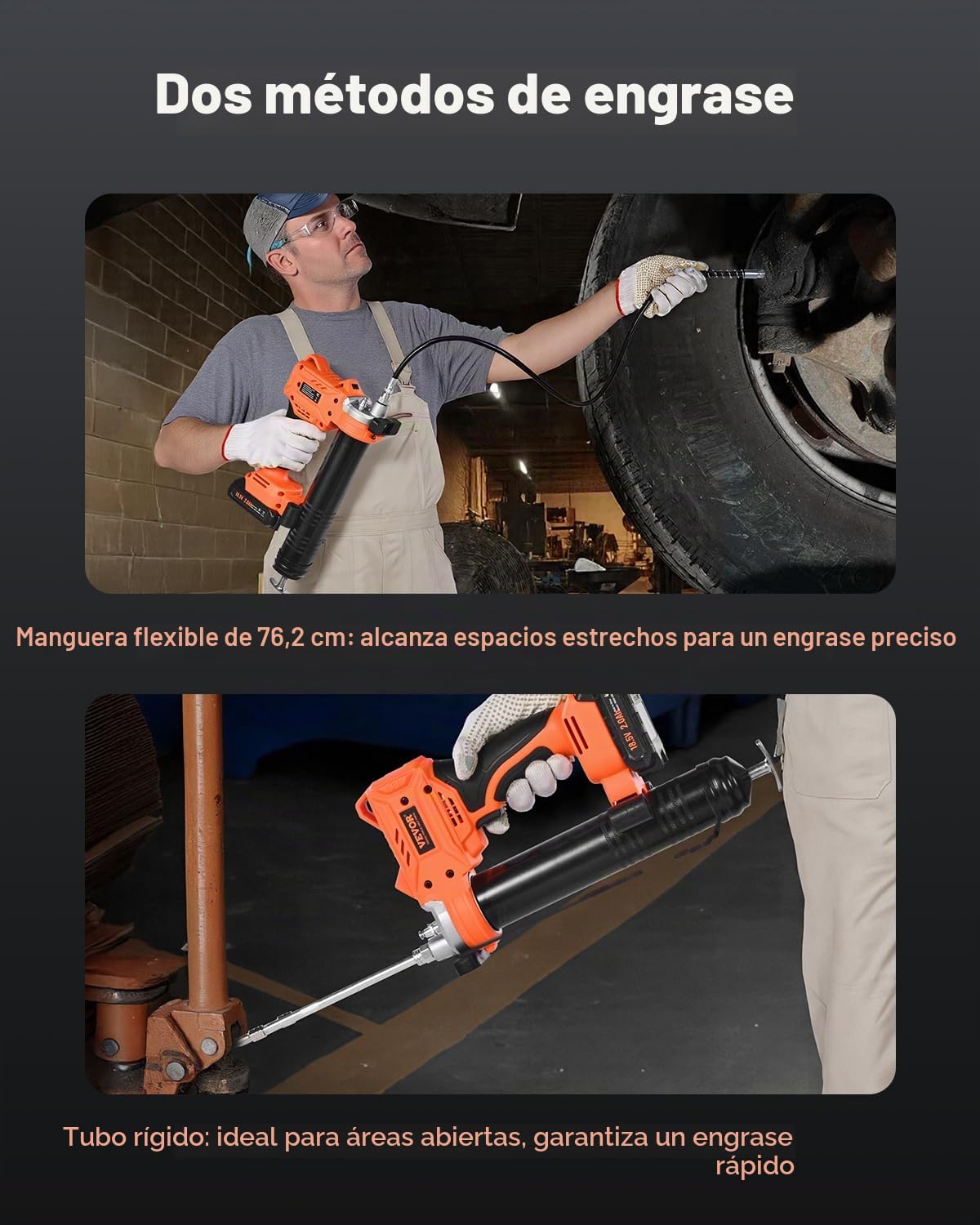 VEVOR Pistola Engrasadora Inalámbrica con luz LED, Manguera de 89,9 cm, Estuche de Transporte, Gatillos de Velocidad Variable Presión Máxima de 8000 PSI para Engrasar Vehículos o Máquinas