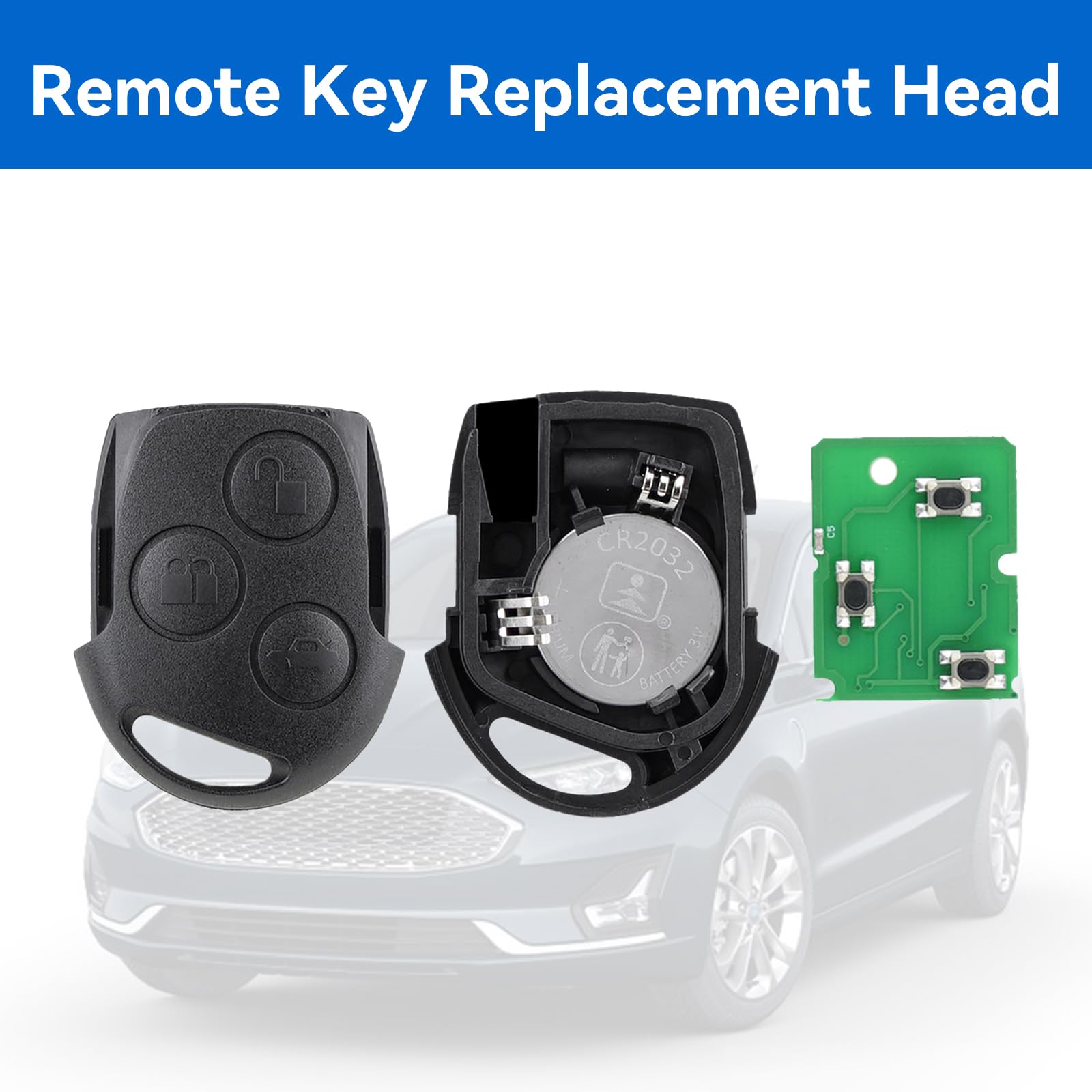 3 Button Remote Key Fob Replacement Black Head for Ford Fiesta MK6 Focus MK2 Mondeo Fusion KA S-Max C-Max Cougar Transit Tourneo Connect Key 433MHz (NO Chip NO Blade） - 4