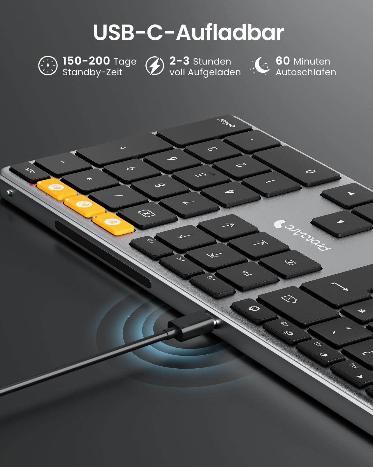 ProtoArc Beleuchtete Kabellose Tastatur für Mac, K110-A Aluminium-Bluetooth-Tastatur Full-Size, Mehrere Geräte, Flach, Wiederaufladbar, Funktastatur für MacBook Pro/Air, Mac mini, iPad
