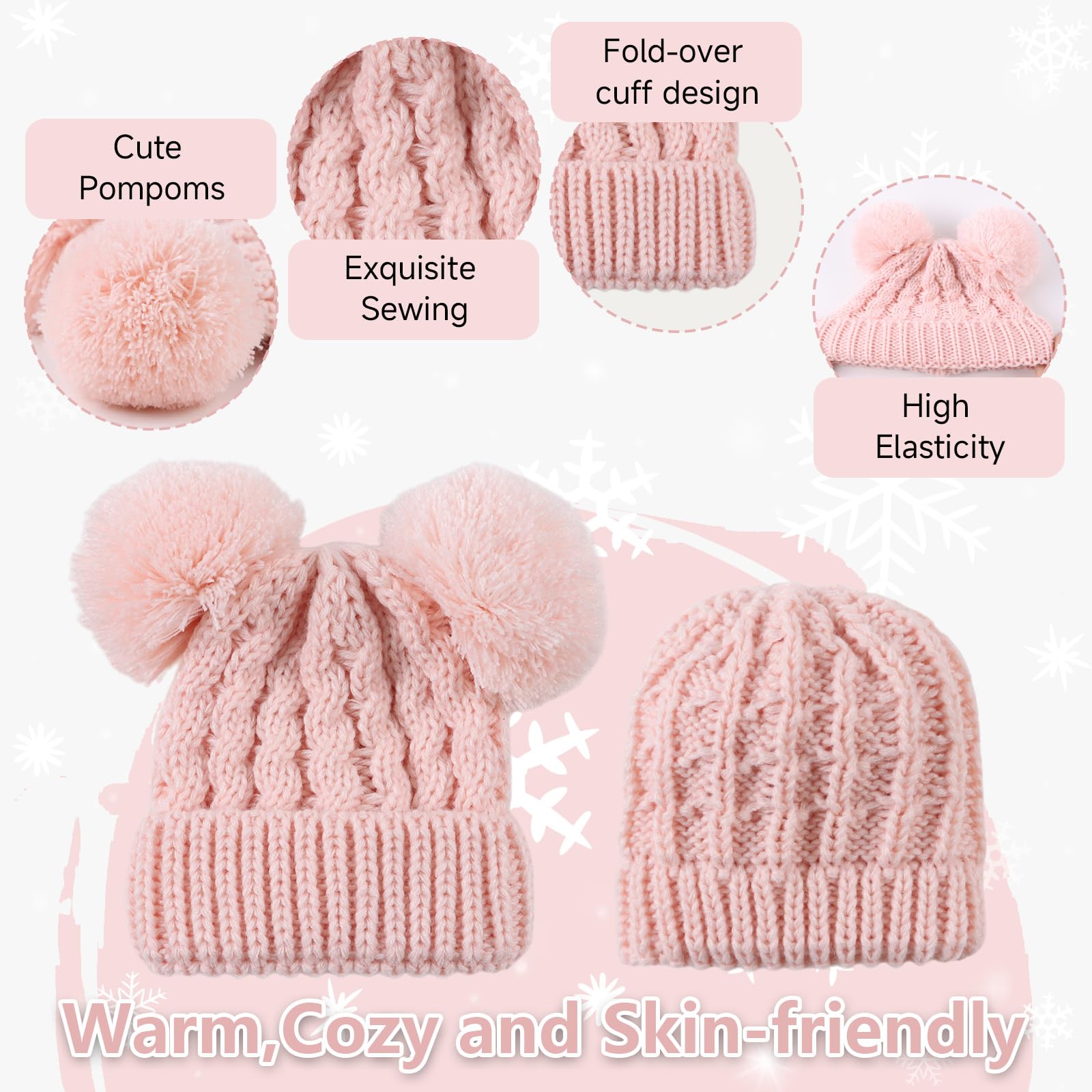 Yuoahcn Gorro de invierno para bebé con pompón, gorro de punto cálido para niños pequeños