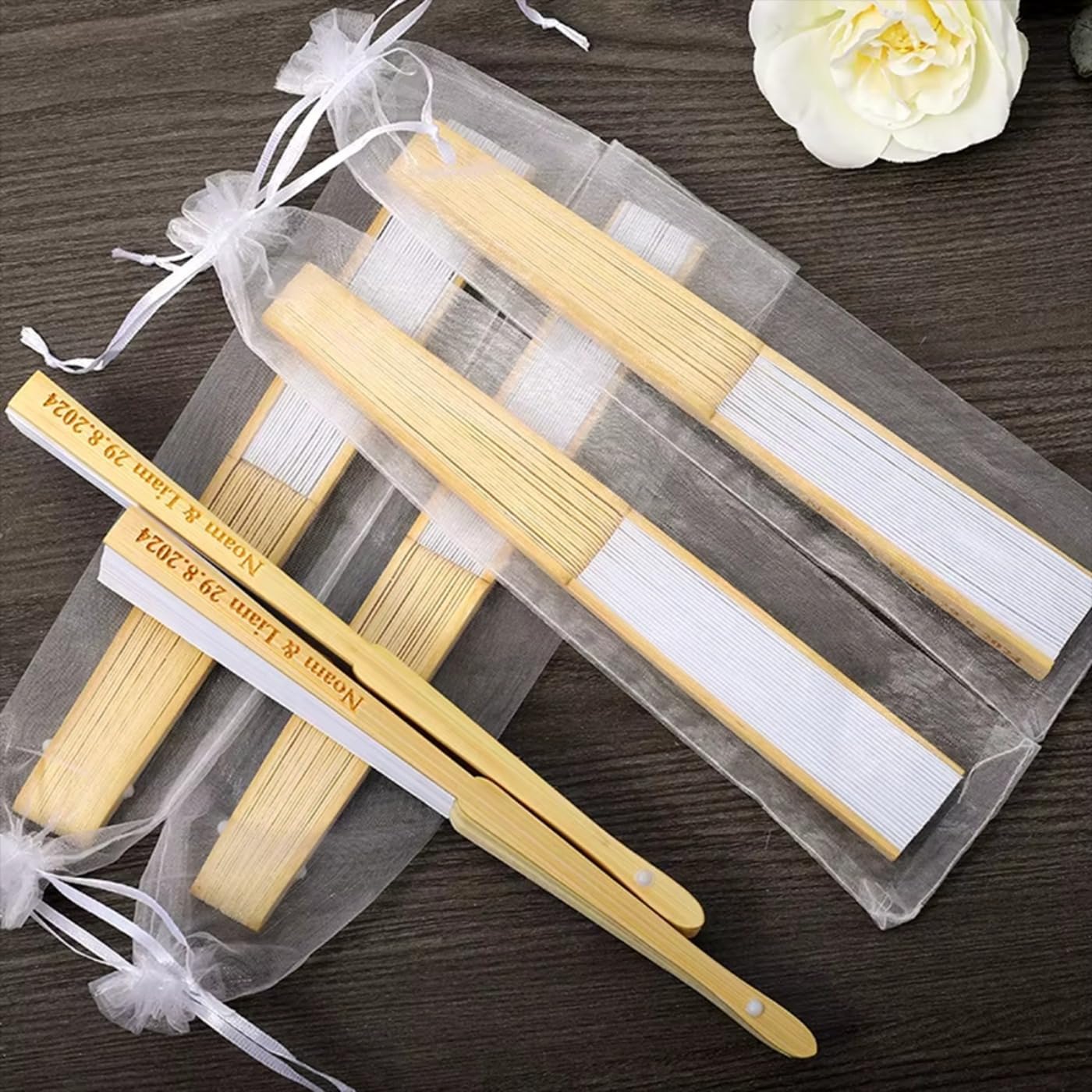 WANANGDZ Personalized Customized Multiple Colors Folding Silk Hand Fans Wth Organza bag Wedding party fan bridesmaid gifts for guests (30pcs)