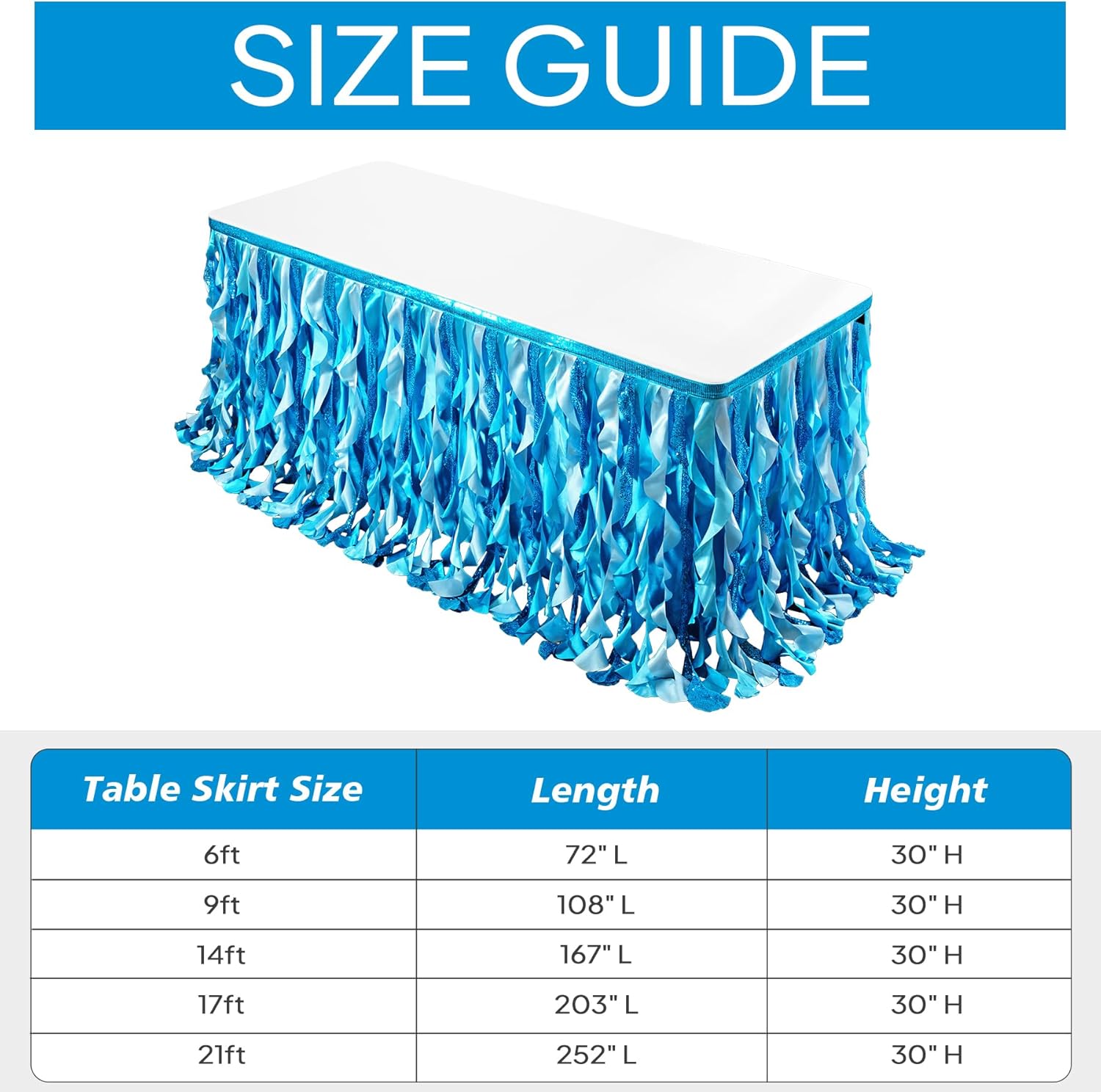 Wish Care 9ft Blue Sequin Table Skirt for Rectangle Tables Curly Willow Ocean Tutu Skirt Under The Sea Baby Shark Ruffle Table Cloth Desk Skirts for Birthday Baby Shower Theme Party Table Decorations