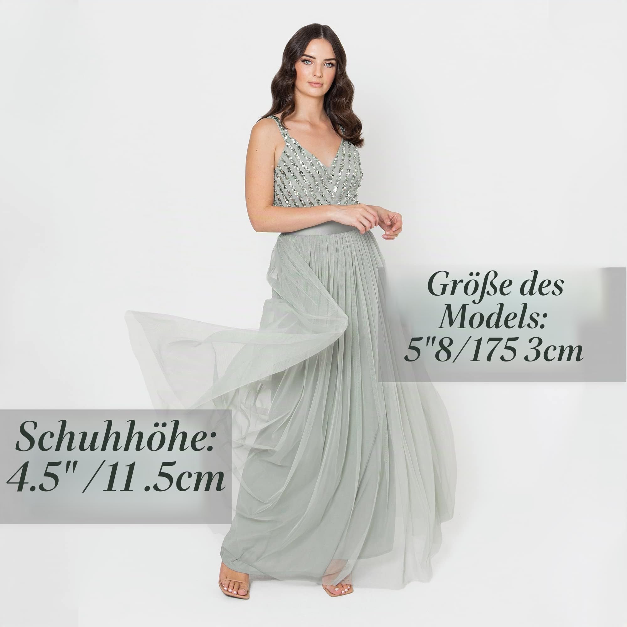 Maya Deluxe Maxi Abendkleid Damen Elegant für Hochzeit mit V-Ausschnitt Tüllkleid Damen mit Schleife Brautjungfernkleid