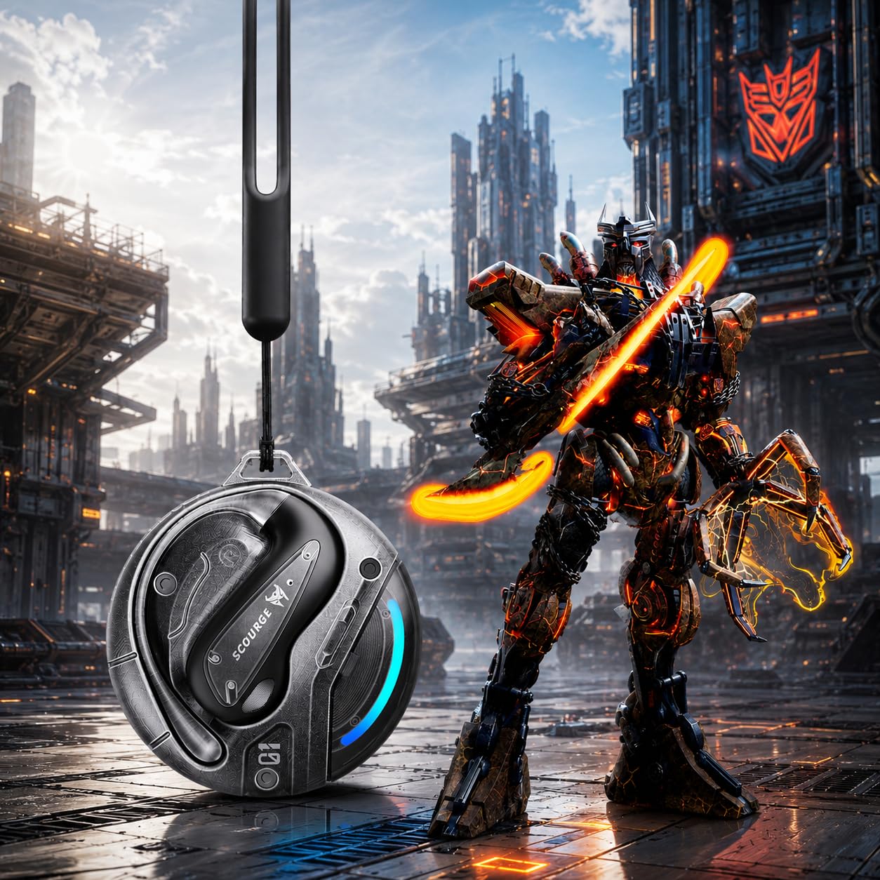 Transformers Flux T86 Auricolari wireless Bluetooth con gancio auricolare, custodia di ricarica per armatura in lega di zinco resistente, driver Hi-Fi da 14,2 mm, microfono integrato, modalità gioco e