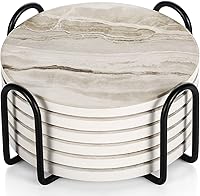 LIFVER Absorbent Ceramic Coasters Set of 6 with Holder - Black Marble Stone Drink Coasters for Table Protection, Coffee Table Decor & Housewarming Gifts