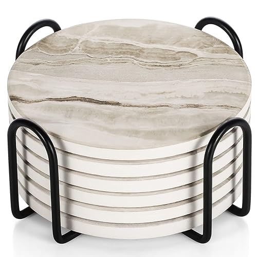 LIFVER Coasters Set of 6, Coasters for Drinks Absorbent Stone