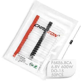 Pack of 50 Pieces Chanzon TVS Diodes P6KE6.8CA 600W 6.8V DO-15 DO-204AC Axial Bidirectional Channel 600 Watt 6.8 Volt