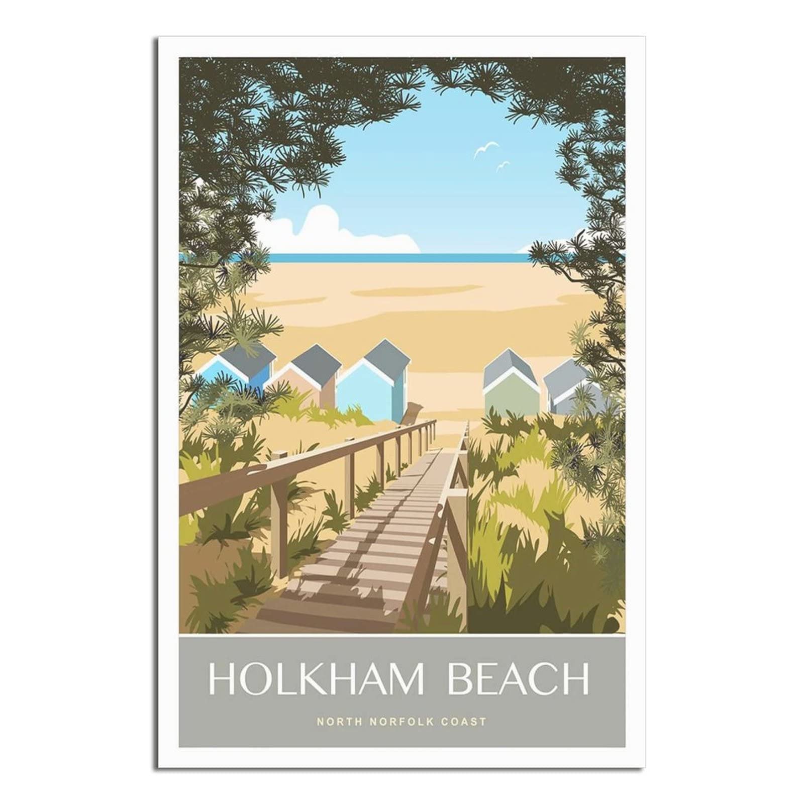 UEJD Vintage Holkham Beach Norfolk Travel Poster Decorative Posters Modern Bedroom Canvas Art Poster Picture Painting Posters Wall Decor Art Gift