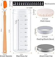 Vista 5 de NEOBELLA Sourdough Starter Kit, 1000ML Sourdough Starter Jar with Date Marked Feeding Band, Thermometer, Scraper, Sewn Cloth Cover and Metal Lid.