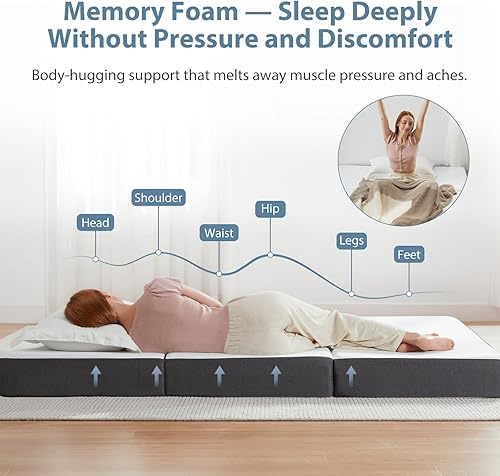 Miniatura 7 de Colchón plegable, tamaño Queen, colchón de espuma viscoelástica de triple pliegue de 6 pulgadas y tapete para dormir con funda extraíble, lavable y