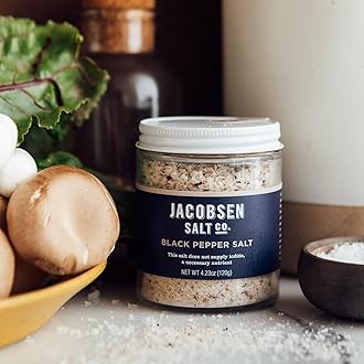 Jacobsen Salt Co. Black Pepper Salt – Kosher Sea Salt, Non-Iodized Made in USA, Non-GMO, Steak Seasoning, Real Salt and Peppercorn Spices – 4.23oz