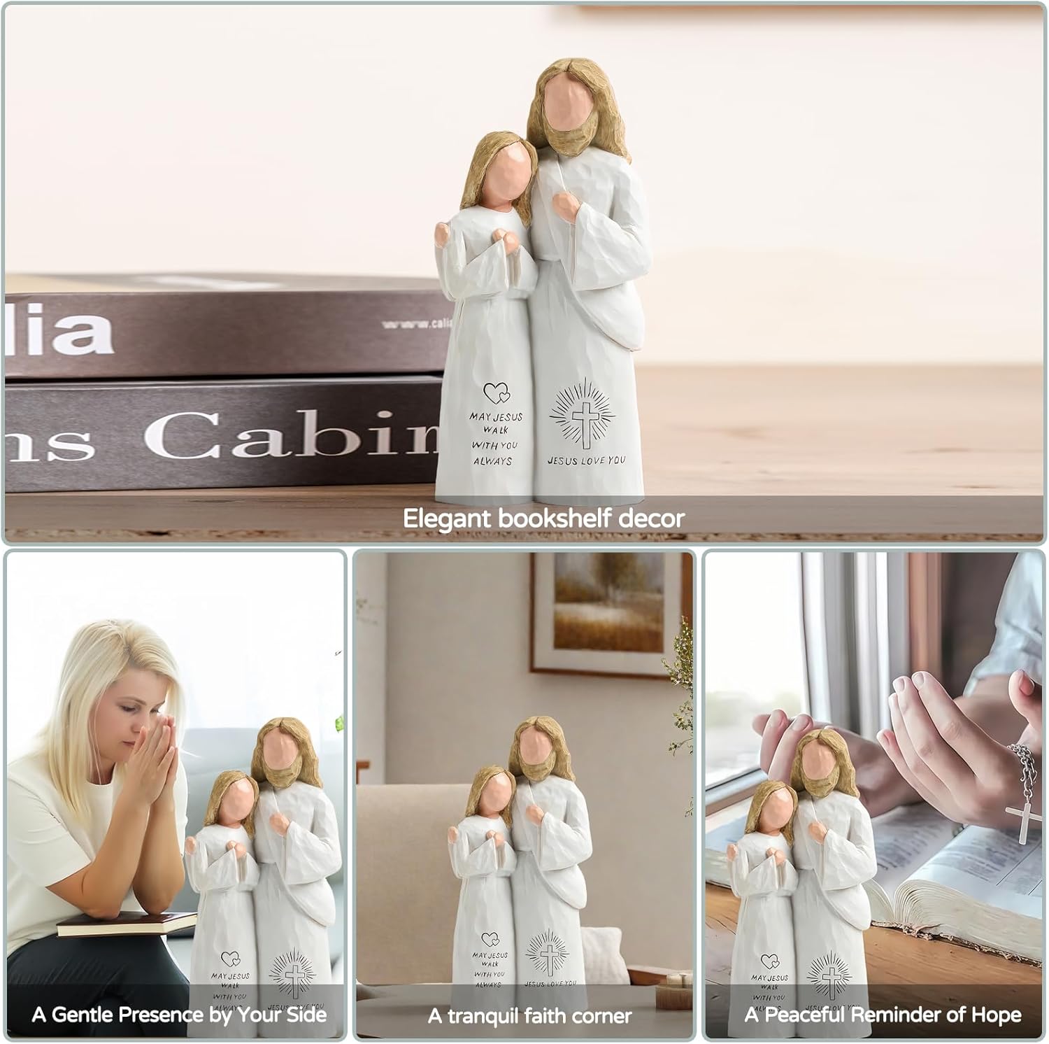Jesus Statue Embracing Woman Figurine – Christian Gift for Baptism, First Communion & Confirmation, Church Memorial Keepsake, Comfort Encouragement Gift for Mothers and Women, Prayer Corner Decor