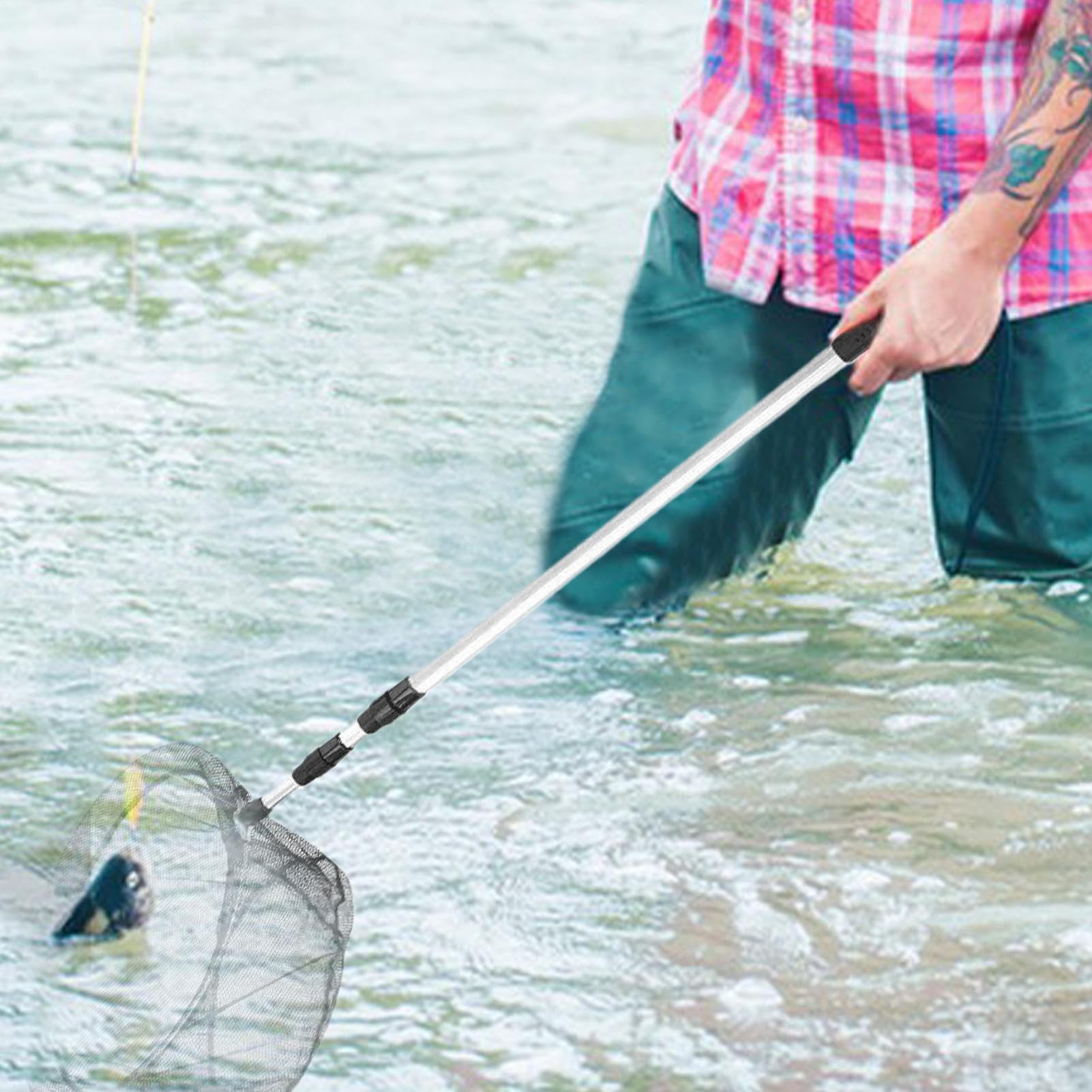 Guadino con manico Lega Di Alluminio Multifunzionale | Guadino da Pesca con Manico Telescopico Per Acqua Salata, Acqua , Trota, Pesce Gatto, Gamberetti, Gamberi Di Fiume,