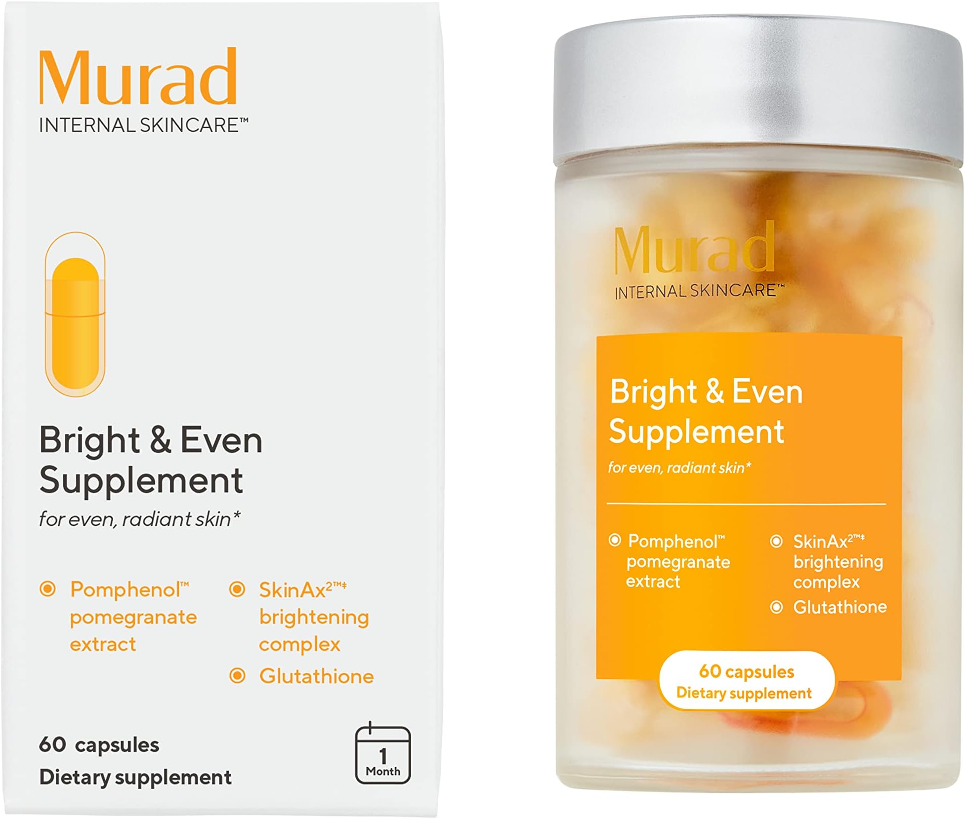 Murad Bright & Even Supplement - Supplements for Radiant, Glowing Skin – Pure Pomegranate Extract & Glutathione – Antioxidant Protection, Reduces Dark Spots at the Cellular Level