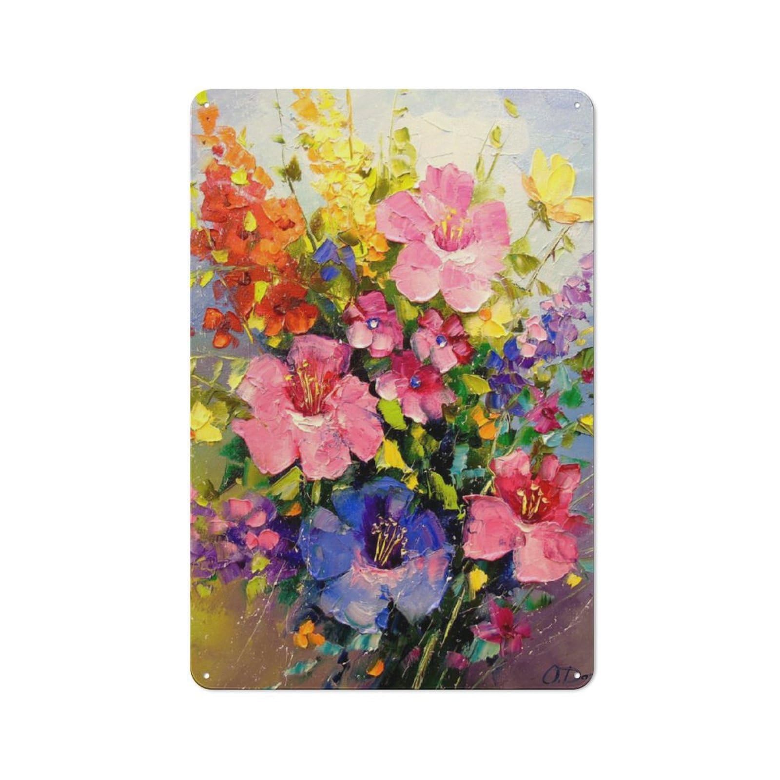 Junmoney A Bouquet Of Meadow Flower Rustic Metal Plaque 30X20cm For Guest Room Or Hallway, For Home Interiors, Feature Walls And Decorative Displays