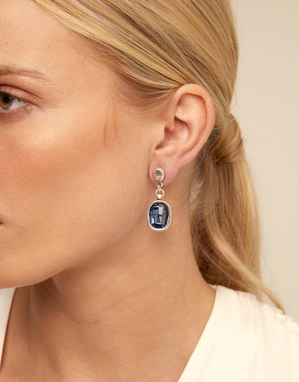 UNOde50 LIGHT IT UP Denim Blue Crystal Earrings, Sterling Silver-Plated - Image 3