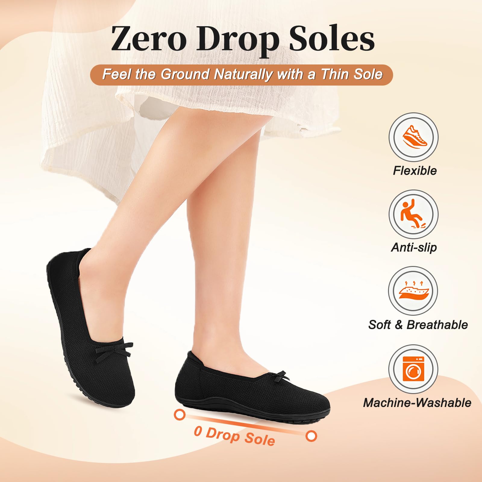 Geweo Barfuß Ballerinas Damen Barfußschuhe Slip On Sommerschuhe Breite Füße Atmungsaktiv Waschbare Herausnehmbare Einlegesohle Flache Leicht Flexibel