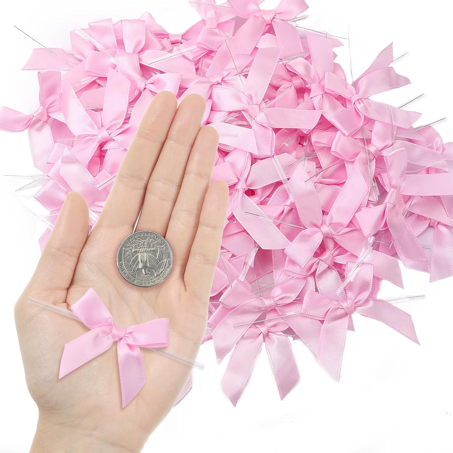 Mini Pink Bows, 150 Pcs Ribbon Bows Crafts Twist Tie Bows for Gift Wrapping Small Treat Bags Christmas Birthday Wedding Baby Shower Party Decorations - Image 7