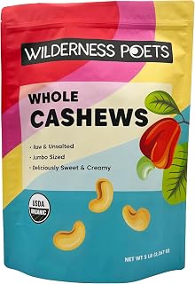 Wilderness Poets Cashews - Organic Raw Cashew Nuts - Bulk Cashews, 5 Pound (80 Ounce)