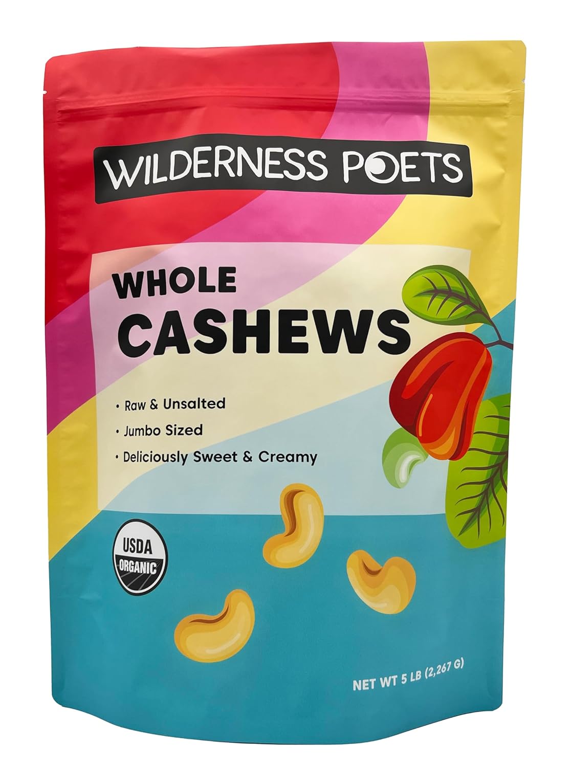 Wilderness Poets Cashews - Organic Raw Cashew Nuts - Bulk Cashews, 5 Pound (80 Ounce)